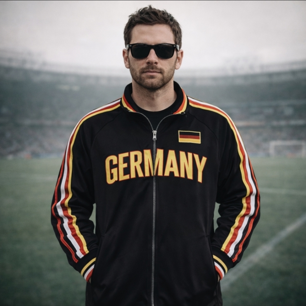 Ghast Black/Red/Gold Bomber Soccer Embroidered Jacket German Flag Details Sz L